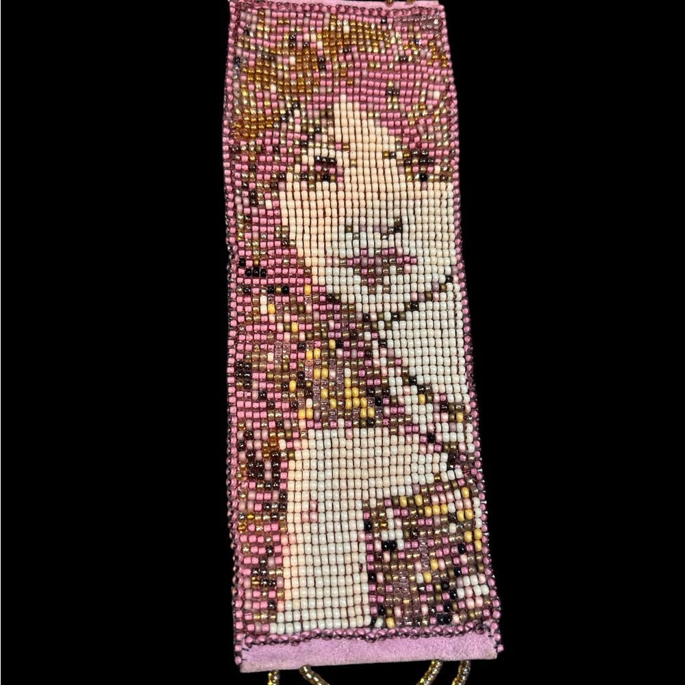 Hand Crafted Pink/Gold Beaded Bracelet with beautiful girl/woman. Intricate work - Picture 5 of 5
